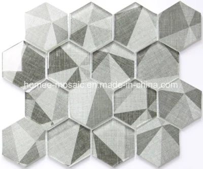 Inkjet Glazed Bathroom Grey Glass Hexagon European Mosaic Tile