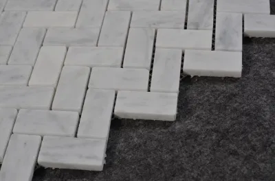 Qatar Style Herringbone Carrara White Marble Mosaic Backsplash Tile