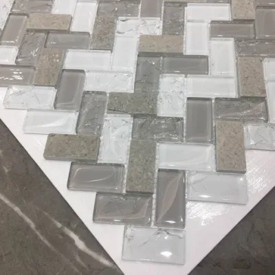 Herringbone Super Wthie Glass Mosaic Carrara Inkjet Glass Tile Brick (M424001)