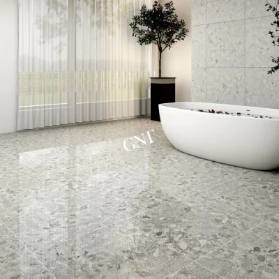 China Foshan Factory Wholesale Low Price 60X60 Terrazzo Tiles Polished Porcelain Dark Gray Floor Tiles 60X60