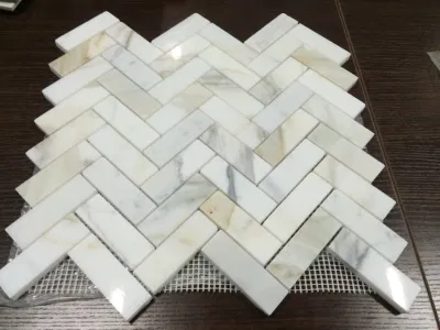 Cheap Chinese Eastern White Marble Mosaic Tiles Herringbone