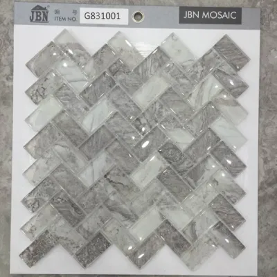 High Quality Kitchen Decoration Crystal Herringbone Glass Mosaic