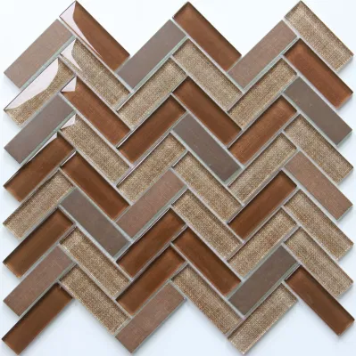Inkjet Glazed Tiles Fabric Printing Grey Herringbone Glass Mosaic Tile
