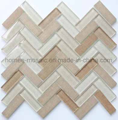 Inkjet Glazed Tiles Fabric Printing Grey Herringbone Glass Mosaic Tile