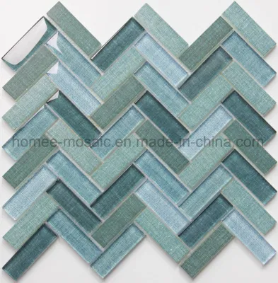 Inkjet Glazed Tiles Fabric Printing Grey Herringbone Glass Mosaic Tile