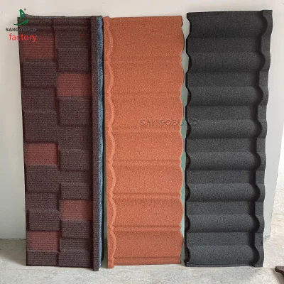 Botswana Aluminum Zinc Sand Coated Steel Corrugated Sheet Stone Coated Metal Roofing Tiles Made in China