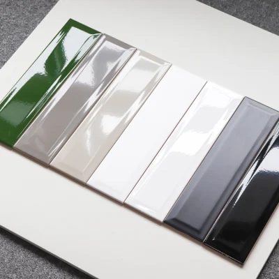 Latest 75X300mm Various Colors Ceramic 3D Beveled Glossy Subway Wall Tile for Bathroom and Kitchen