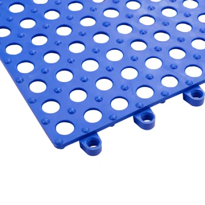 Interlocking Soft PVC Non-Slip Tile Splicing Waterproof Mat, Drain Pool Shower Bath Kitchen Floor Tile (Blue)