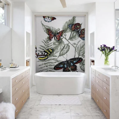 Beautiful Cherry Blossoms Flowers Mural Art Glass Mosaic Wall Patterns for Wall Decor