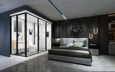 Customized Cheap Price Steaming Complete Luxury Hotel Glass Window Cabin Prefabricated Modular Black Bathroom Pod with Toilet
