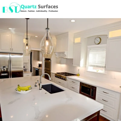 Marble Effect White Calacatta Quartz Stone Slab