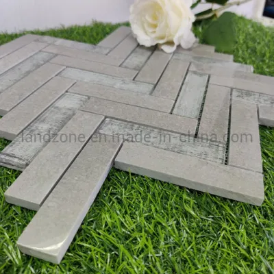 Gray Marble Mix Crystal Herringbone Pattern Wall Decoration Marble Mosaic