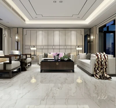 600X1200mm Low Water Absorption Yellow Marble Look Porcelain Tile