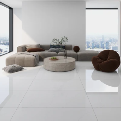 Foshan Living Room Super White Kitchen Marble Look Thin Wall Polished Glazed Porcelain Floor Tiles 60X60 60X120