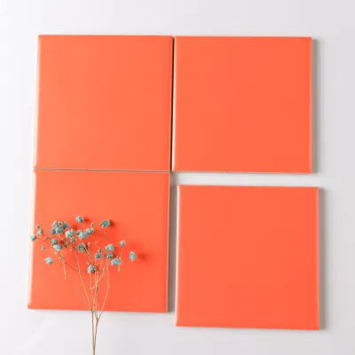 4X4 Inch Glossy Orange Wall Tiles Factory Restaurant Subway Tiles