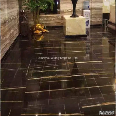 Nero Laurent Black Gold Marble Moulding Bathroom Wall Stone Tile