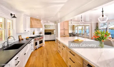 Natural Oak Wood Kitchen Cabinet with White Lacquer Finish Wall Cabinet