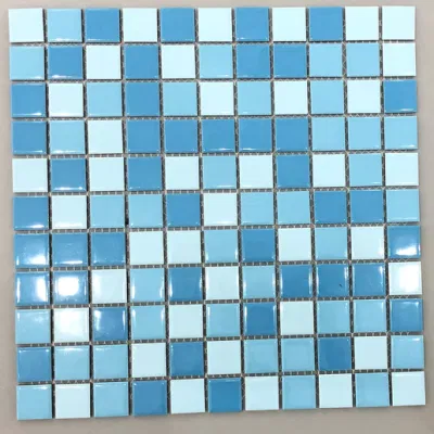 Free Sample Blue Mix Swimming Pool Mosaic Tiles Porcelain Iridescent 3D Mosaic Crystal Blue Ceramic Tiles Mosaic