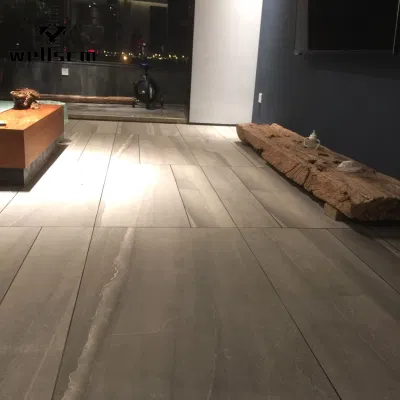 Wooden Like Grain Exterior Floor Dark Grays Porcelain Low Absorption Full Body Wood Tile for Outdoor