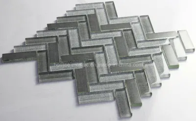 Inkjet Glazed Tiles Fabric Printing Grey Herringbone Glass Mosaic Tile