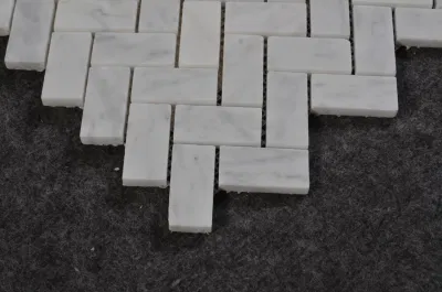 Qatar Style Herringbone Carrara White Marble Mosaic Backsplash Tile