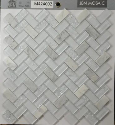 Herringbone Super Wthie Glass Mosaic Carrara Inkjet Glass Tile Brick (M424001)