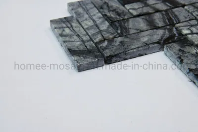 Nature Marble Veins Dark Grey Herringbone Stone Mosaic Tile for Wall and Floor