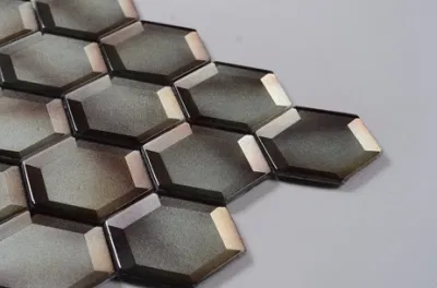 Modern Style Hexagon Coffee Color Kitchen Beveled Glass Mosaic Tile