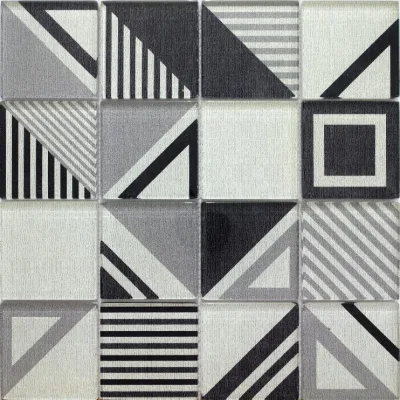Foshan Manufacturer Wall Tile for Kitchen Decoration Glass Mosaic 3D Inkjet Geometric Patterns (G873008)