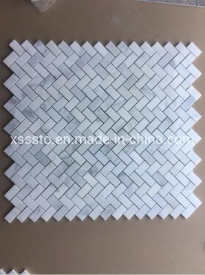 Cheap Chinese Eastern White Marble Mosaic Tiles Herringbone