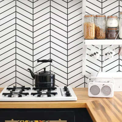 White and Black Kitchen Backsplash and Bathroom Herringbone Porcelain Wall and Floor Mosaic Tile
