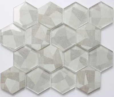 Inkjet Glazed Bathroom Grey Glass Hexagon European Mosaic Tile