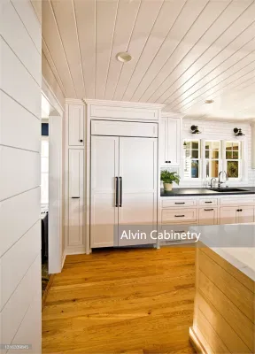 Natural Oak Wood Kitchen Cabinet with White Lacquer Finish Wall Cabinet