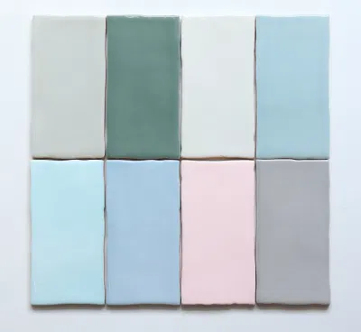 75X150mm Green Wave Sides Bathroom Feature Wall Tiles 3X6 Inch