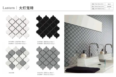 Home Interior Glossy White Kitchen Shower Ceramic Mosaic Backsplash Lantern Shape Arabesque Tile