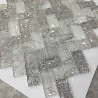 High Quality Kitchen Decoration Crystal Herringbone Glass Mosaic