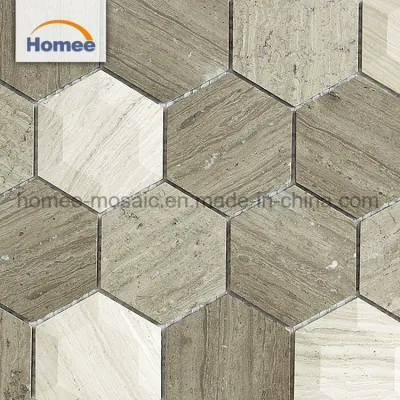 Cheap Beveled Light Woodline Stone Hexagon Shape Grey Marble Mosaic