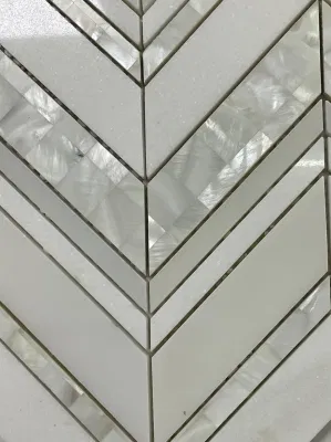 Water jet herringbone shell polished pure/absolute/Thassos White grey Marble Mosaic for interior/Indoor hotel/bar/bathroom Floor/Wall/Ceiling