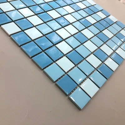Free Sample Blue Mix Swimming Pool Mosaic Tiles Porcelain Iridescent 3D Mosaic Crystal Blue Ceramic Tiles Mosaic