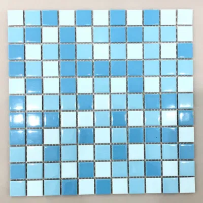 Free Sample Blue Mix Swimming Pool Mosaic Tiles Porcelain Iridescent 3D Mosaic Crystal Blue Ceramic Tiles Mosaic