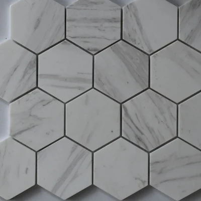 Hexagon White Grey Marble Stone Mosaic Tile for Kitchen Backsplash