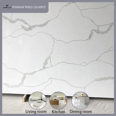 Concise Quartz Stone Tile with Polished Surface for White Vein Floor Tile Bathroom Tile or Kitchen Counter Top