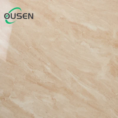 Sitting Room Wear Resistant 600X600 Yellow Gray Marble Look Polished Glazed Porcelain Floor Tile