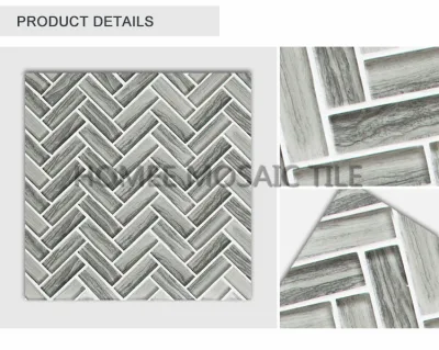 Wood Grey in Herringbone Inkjet Printing Glass Tile Mosaic Wall Backsplash