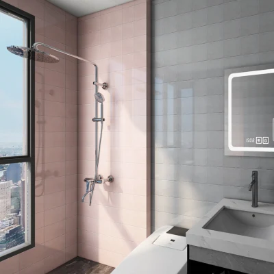 Waterproof White Square Subway Porcelain Bathroom 3D Stickers Ceramic Bathroom Wall Tiles with Flower Pattern