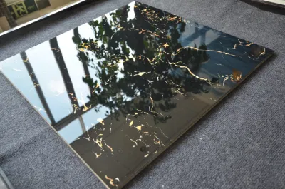 Easy to Clean Living Room Black Glazed Polished Porcelain Floor Tile
