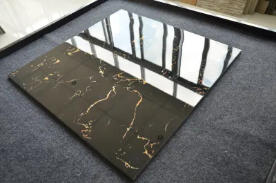 Easy to Clean Living Room Black Glazed Polished Porcelain Floor Tile