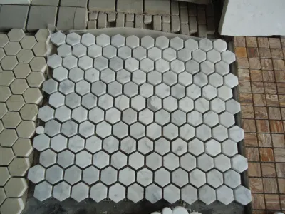 Hexagon Bianco Carrara Marble Mosaic Tiles Polished &amp; Honed for Bathroom