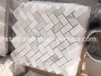 Cheap Chinese Eastern White Marble Mosaic Tiles Herringbone