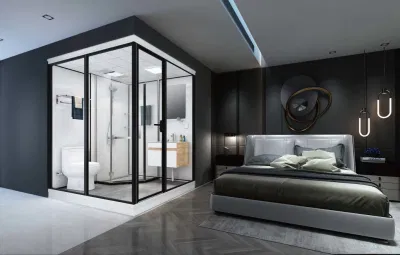 Customized Cheap Price Steaming Complete Luxury Hotel Glass Window Cabin Prefabricated Modular Black Bathroom Pod with Toilet